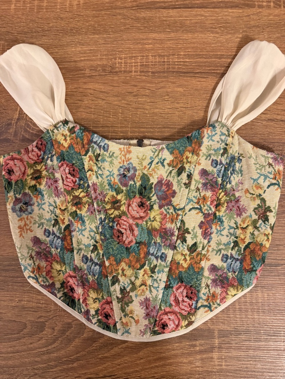 Altar'd State Floral Tapestry Bustier Crop Top - Cream Multi Floral